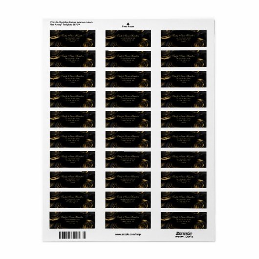 Étiquette Gothique Black & Gold Roses Moody Adresse de retou (Feuille entière)