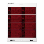 Étiquette gothique Red Black Mariage damassé (Feuille entière)