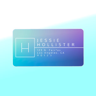 Étiquette Gradient Blue & White Monogramme Adresse de retour