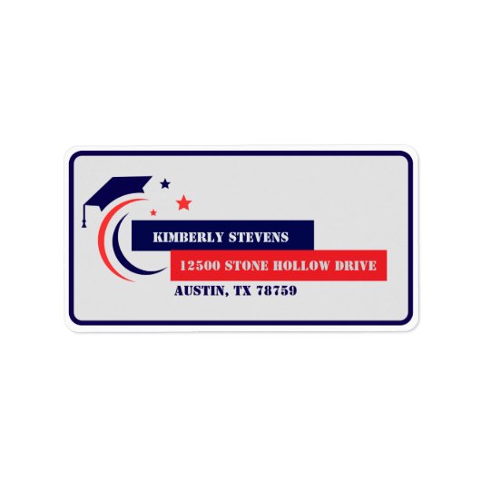 Étiquette Graduate Bleu Rouge Blanc Graduation (Devant)