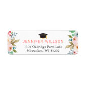 Étiquette Graduate Casquette Graduation Aquarelle Chic Flora (Devant)