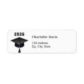 Étiquette Graduation 2025 noir blanc casquette adresse de re (Devant)