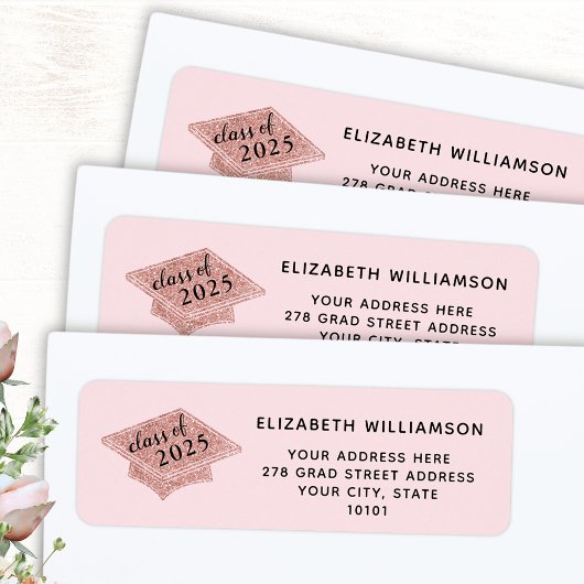 Étiquette Graduation Blush Pink Classe de 2025 Graduate