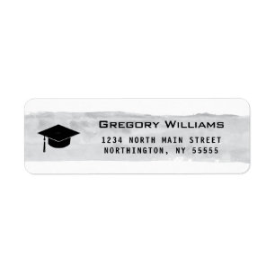 Étiquette Graduation Cap Argent Aquarelle Adresse de retour