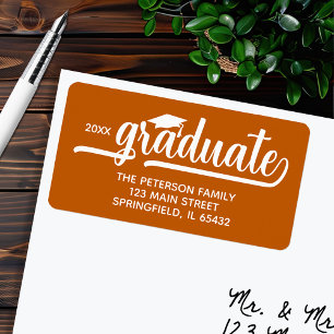 Étiquette Graduation Cap Burnt Orange Adresse de retour