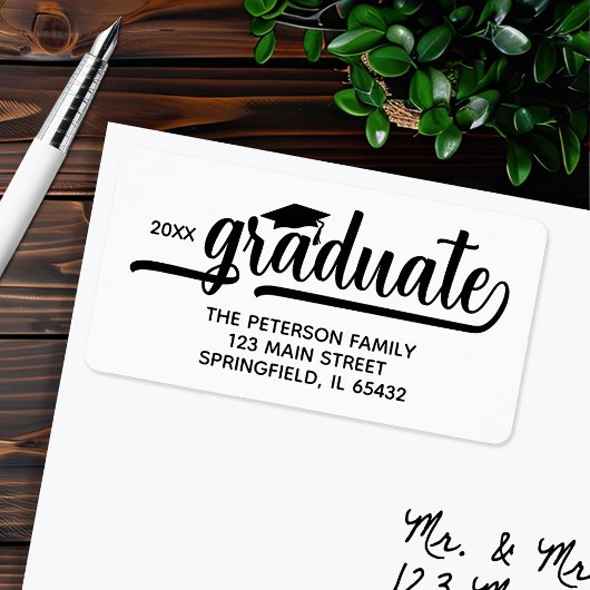 Étiquette Graduation Cap Chic Script Adresse de retour