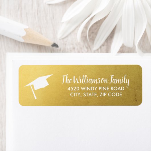 Étiquette Graduation Cap Elegant Chic Gold Adresse personnal (En situation)