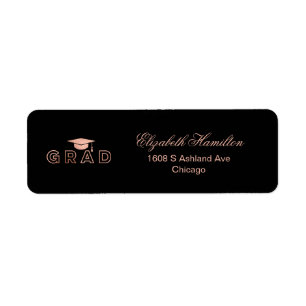 Étiquette Graduation Cap Faux Foil Rose Gold Elegant Grad