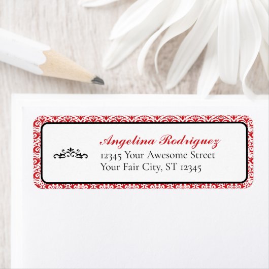 Étiquette Graduation du modèle Damask rouge (En situation)