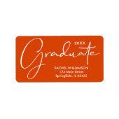 Étiquette Graduation Élégant Script Orange Adresse de retour (Devant)
