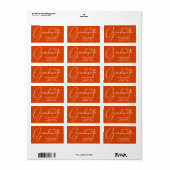 Étiquette Graduation Élégant Script Orange Adresse de retour (Feuille entière)