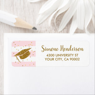 Étiquette Graduation Gold Confetti Chic Pink Adresse de reto