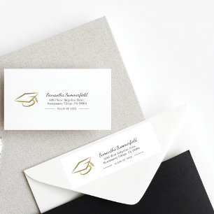 Étiquette Graduation Gold Foil Casquette Graduate Adresse de