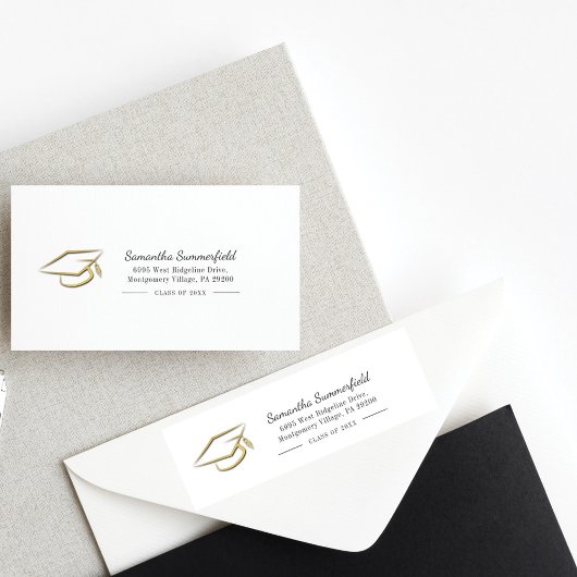 Étiquette Graduation Gold Foil Casquette Graduate Adresse de