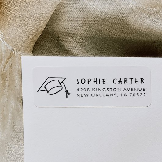 Étiquette Graduation Hand-Drawn Mortarboard Return Address