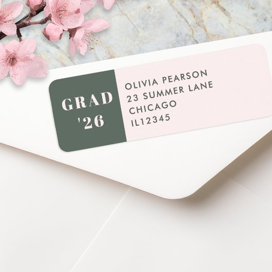 Étiquette Graduation Modern Minimalist Sage Green Blush