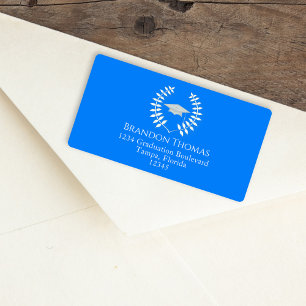 Étiquette Graduation Moderne carton bleu azur classique