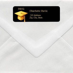 Étiquette Graduation noir or casquette 2025 adresse de retou