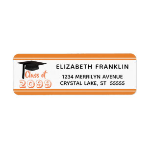 Étiquette Graduation Orange Noir Classe Année