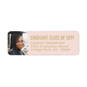 Étiquette Graduation Photo Blush Pink & Gold Adresse de reto (Devant)