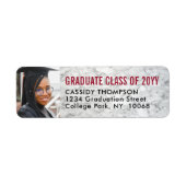 Étiquette Graduation Photo Marbre Rouge Noir Adresse de reto (Devant)