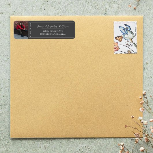 Étiquette Graduation photo minimaliste | Adresse grise