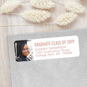 Étiquette Graduation Photo Rose & White Girly Adresse de ret