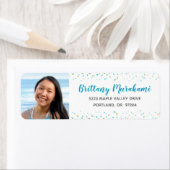 Étiquette Graduation photo turquoise script adresse moderne (En situation)