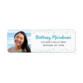 Étiquette Graduation photo turquoise script adresse moderne (Devant)