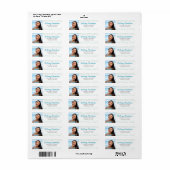 Étiquette Graduation photo turquoise script adresse moderne (Feuille entière)