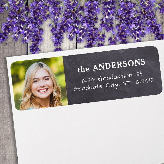 Étiquette Graduation Rustic Chalkboard Photo Retour Adresse