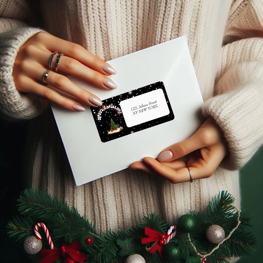 Étiquette Graffiti de Noël noir Adresse de retour