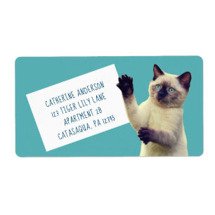 Étiquette Grand bleu turquoise de chaton siamois mignon