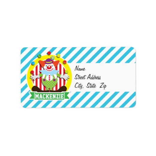 Étiquette Grand Clown de cirque en jonglant; Bleu (Devant)