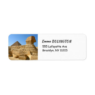 Étiquette Grand Sphinx de Gizeh avec la pyramide de Khafre -
