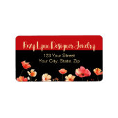 Étiquette Gras, brillant floral | Rouge et noir | Adresse de (Devant)