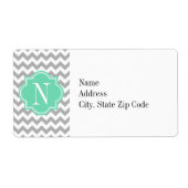 Étiquette Gray Chevron avec Monogramme de menthe (Devant)