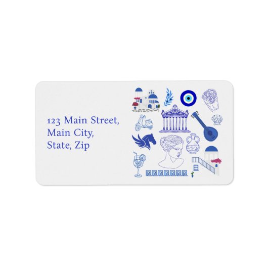 Étiquette Grèce Adresse Bleue et Blanche (Devant)