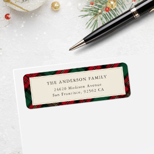 Étiquette Green and Red Elegant Plaid Christmas Adresse