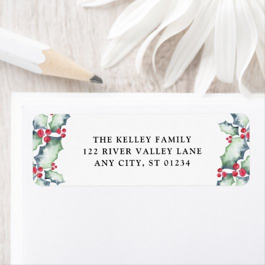 Étiquette Green and Red Watercolor Holly (En situation)