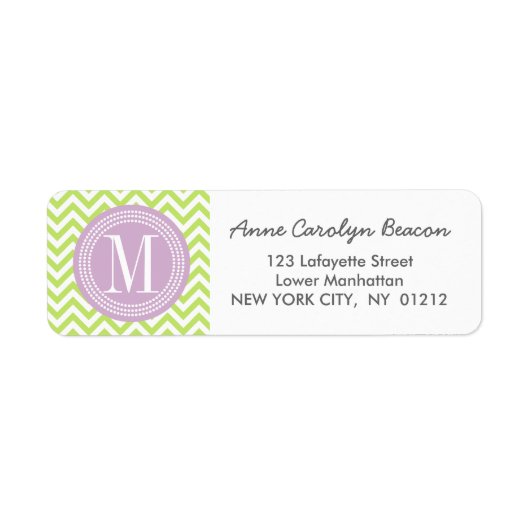 Étiquette Green Chevron Zigzag Monogramme personnalisé (Devant)