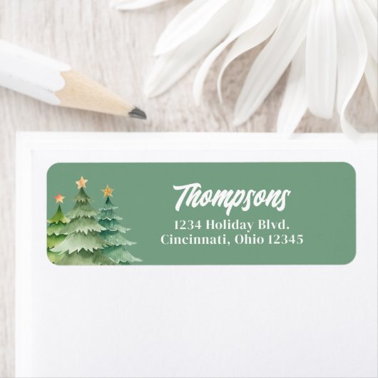 Étiquette Green Christmas Trees Custom Return Address (En situation)