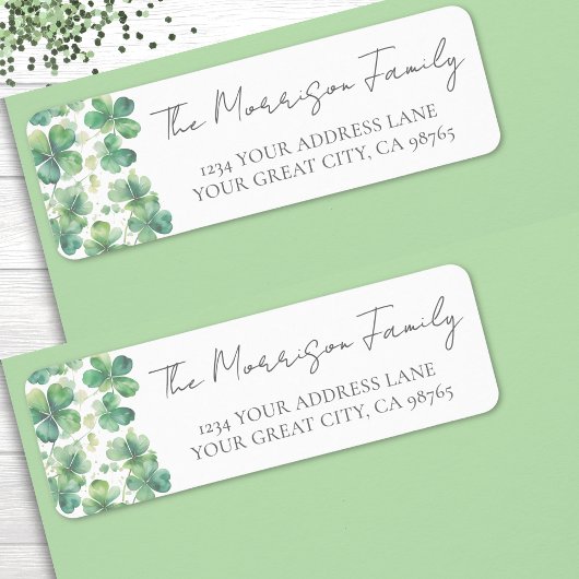 Étiquette Green Clover Shamrock Return Address