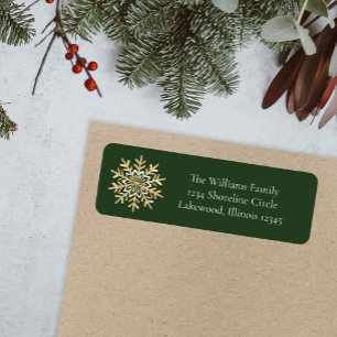 Étiquette Green Elegant Snowflake Christmas Adresse de retou