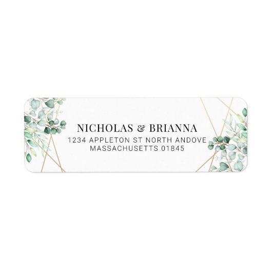 Étiquette Green Eucalyptus Gold Elegant Adresse de retour (Devant)