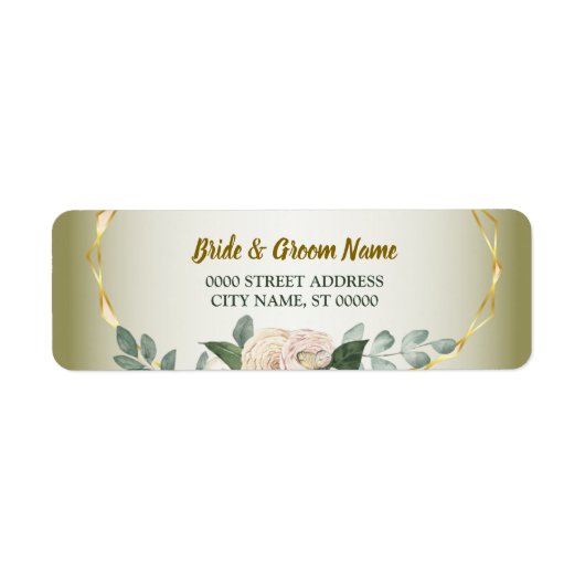 Étiquette Green Floral Gold Geometric Wedding Return Address (Devant)