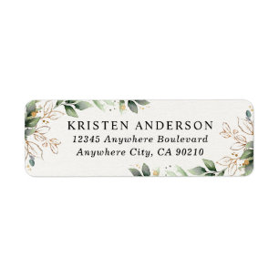 Étiquette Green Gold Elegant Aquarelle Boho Leaf Adresse