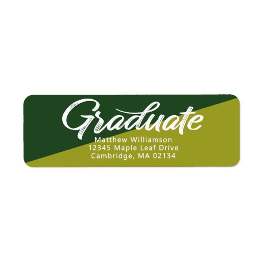 Étiquette Green Graduation Bold Script Simple Modern Address (Devant)