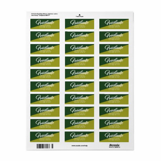 Étiquette Green Graduation Bold Script Simple Modern Address (Feuille entière)