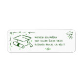 Étiquette Green Hand Drawn Doodle Graduate Cap White Address (Devant)